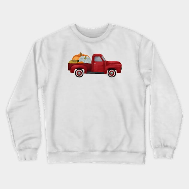 Red pick up truck & pumpkins Crewneck Sweatshirt by CharlieCreates